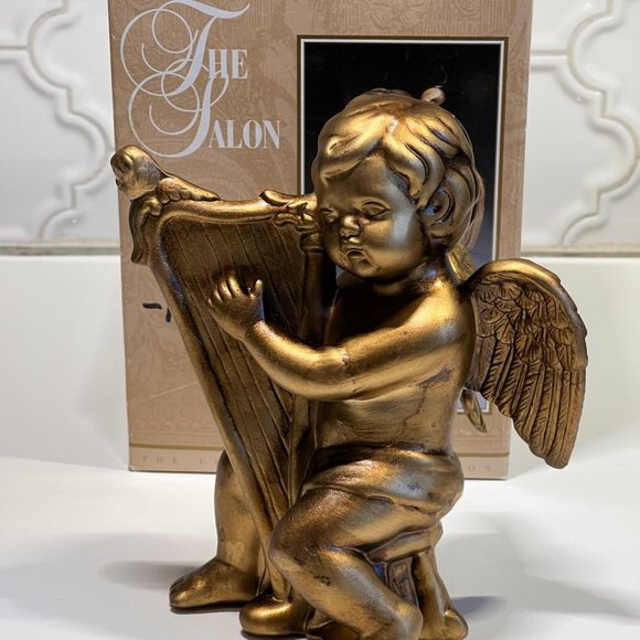 Vintage Cherub Angel Wall Art figurines resin gold with musical instruments - Picture 4 of 10